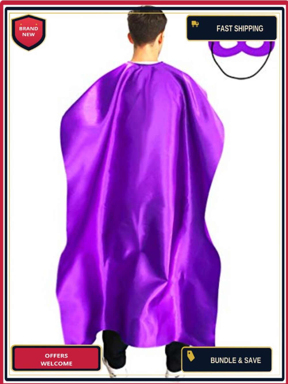 Adult Superhero Cape and Mask Set 100% Polyester Satin Costume Accessory